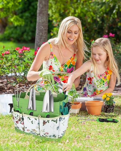 Garden Tools Set, 8 in 1 Heavy Duty Garden Tools Kit, Stainless Steel Ergonomic Gardening Hand Tool with Upgraded Bag, Gardening Supplies Gift for Women, Kid, Organizer