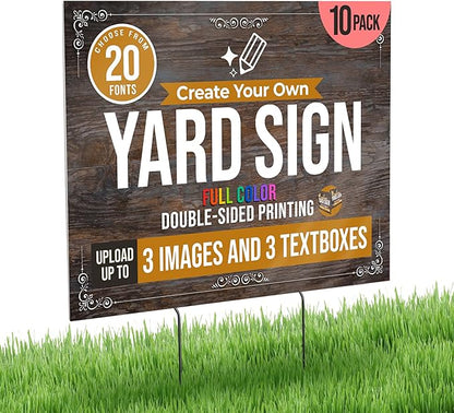 24x18" Double Sided Custom Yard Sign with Metal Stakes, Personalized Full Color Corrugated Yard Sign for Outdoors, Front and Back Custom Printed Personalized Lawn Signs 10 Pack (Design 9)