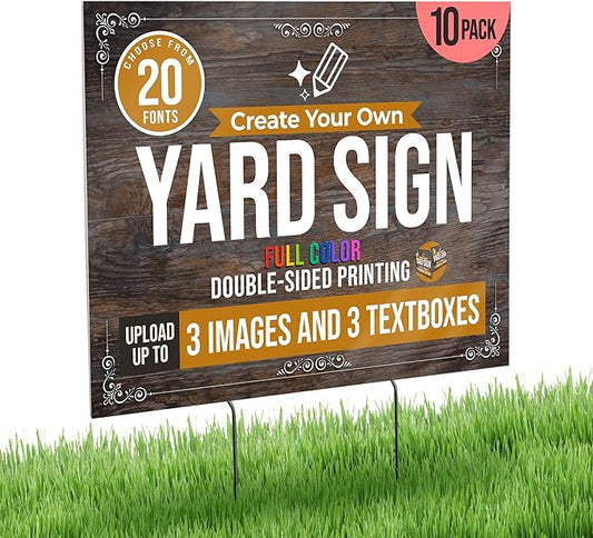 24x18" Double Sided Custom Yard Sign with Metal Stakes, Personalized Full Color Corrugated Yard Sign for Outdoors, Front and Back Custom Printed Personalized Lawn Signs 10 Pack (Design 9)