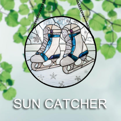 Stained Glass Window Hanging 4 Pcs Set White Winter Christmas Snow Scene 9.8" - Suncatcher Door Garden Sun Catcher Decor Birthday for Mom Woman Nana Men Friend Wife