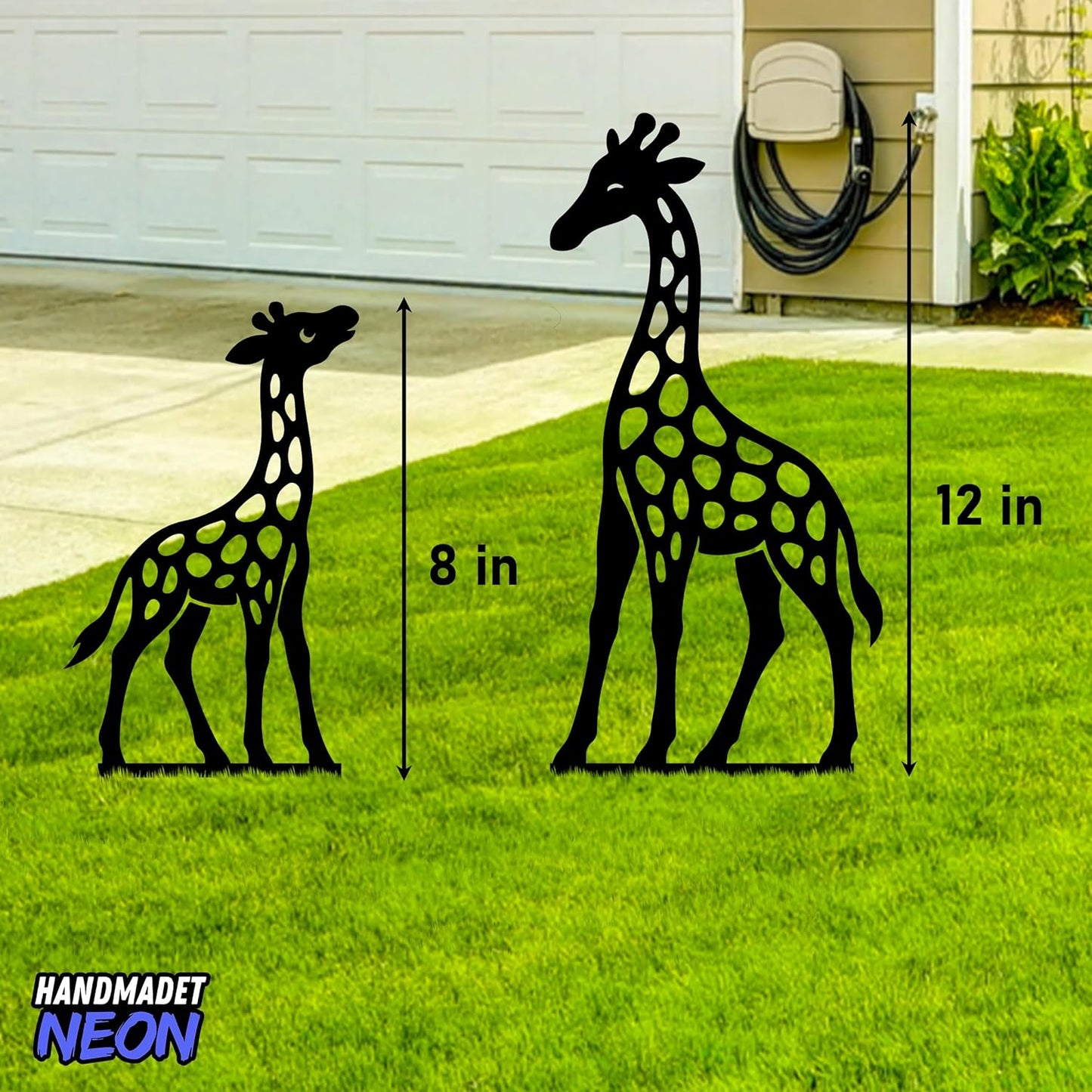 Personalized Giraffes Garden Stakes Combo 2 Set, Custom Metal Gardening Markers, Decorative Outdoor Yard Sign, Art Decor Gifts for Animal Lovers, Grandmother, Grandfather, Mom, Dad