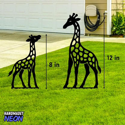 Personalized Giraffes Garden Stakes Combo 2 Set, Custom Metal Gardening Markers, Decorative Outdoor Yard Sign, Art Decor Gifts for Animal Lovers, Grandmother, Grandfather, Mom, Dad