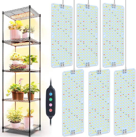 6Pack Panel Grow Lights for Indoor Plants, Seed Starting, Vegetables, Pot Plants, Bonsai with Timer, Ultra-Thin Under Cabinet & Shelf Full Spectrum LED Plant Growing Lamps, Multi-Panels Free Connect