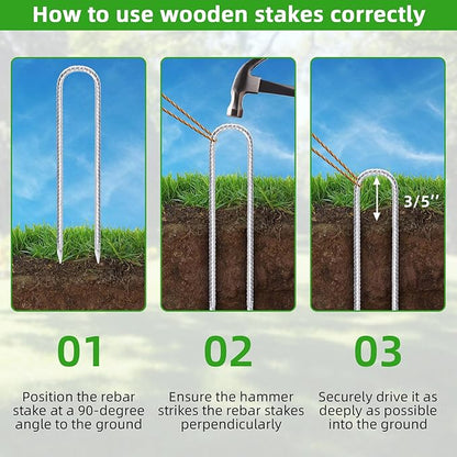 Trampoline Stakes Anchors High Wind 12inx6mm Galvanized U Hook 4pcs Rebar Stakes – Heavy Duty Ground Anchors for Trampoline,Yard & Inflatable,Landscape Metal Stakes for Outdoor Decorations