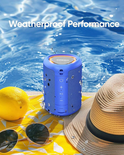 Portable Bluetooth Speaker with Lights, Stocking Stuffers, Powerful Crystal Clear Sound, IPX5 Waterproof, All Day Playtime, BT 5.3, TWS Paring, Small Wireless Speaker for Outdoor, White Elephant Gifts