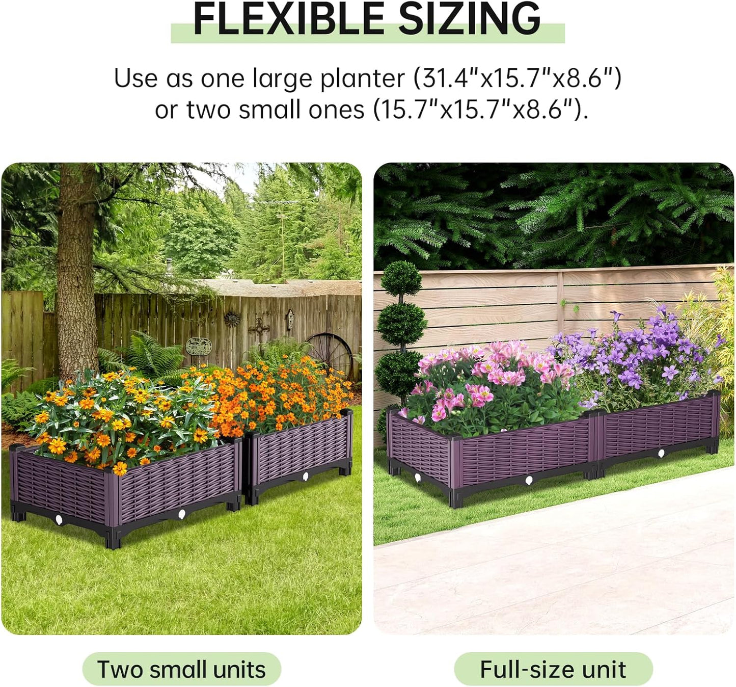 Raised Garden Bed Garden Planter Box with Drainage Holes, Plastic Raised Beds for Gardening Vegetables Herb Flowers,Garden Beds Outdoor for Garden Patio Deck Balcony
