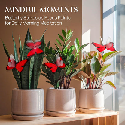 Handmade Butterfly Garden Stakes – Set of 7 Red Decorative Butterflies Idea for Garden & Nature Lovers – Outdoor & Indoor Garden Decor – Air Aquarium Handmade by Kushner