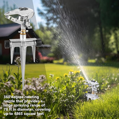 Landhoow 2 Pcs Lawn Sprinkler Heavy Duty Adjustable Pulsating Water Sprinkler Head with Spike Base Adjustable Spraying Area and Distance for Large Area Garden Lawn Yard Irrigation