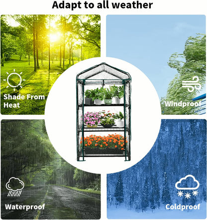 GreenGiggle 3 Tier Mini Indoor Outdoor Greenhouse,27"x19"x49" GreenHouses with Clear PVC Cover and Roll-Up Zipper Door,Plastic Green House for Indoors Grow Tent&Garden greenhouses for Outdoors