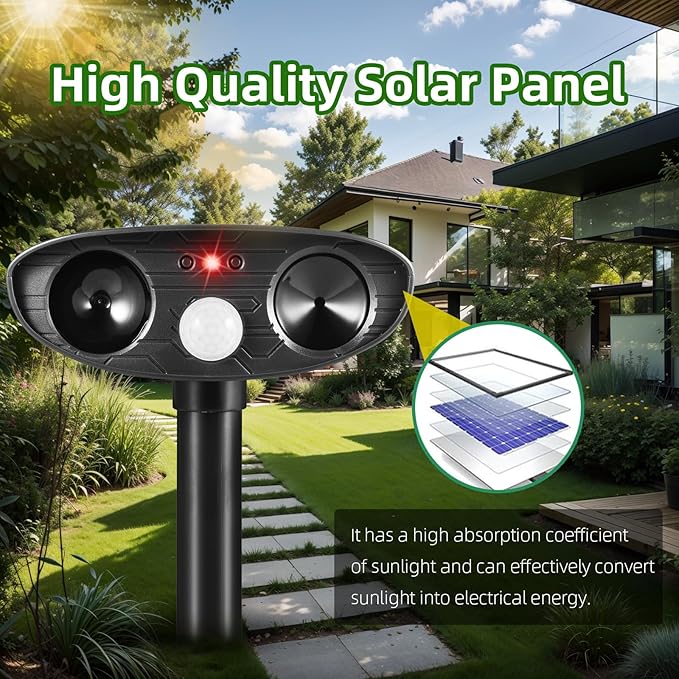 2025 2Pack Deer Repellent Device Ultrasonic Animal Repellent Outdoor Solar Animal Repeller with Motion Detection Cat Deterrent Outdoorto Scare Raccoon Dog Coyote Squirrel Skunk Fox Rabbit