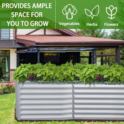 8x4x2ft Galvanized Raised Garden Bed, Planter Raised Garden Boxes Outdoor, Large Metal Raised Beds for Gardening, Garden Bed for Vegetables, Flowers, Herb, Silver