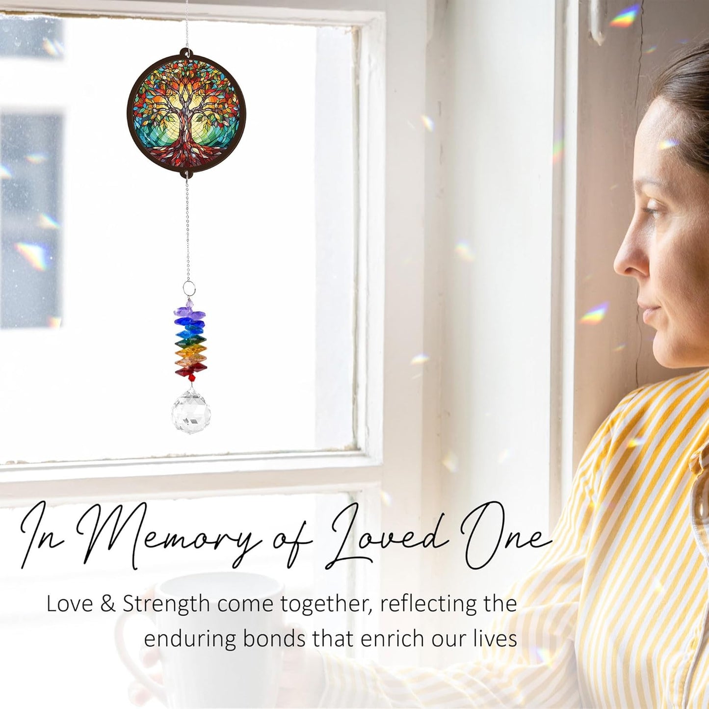Memorial Suncatcher - Tree of Life Ornament - Sympathy Gift for Loss of Loved One - Bereavement Gifts - Condolence Gift - Memorial Rainbow Maker - Remembrance Ornament - Funeral Keepsake