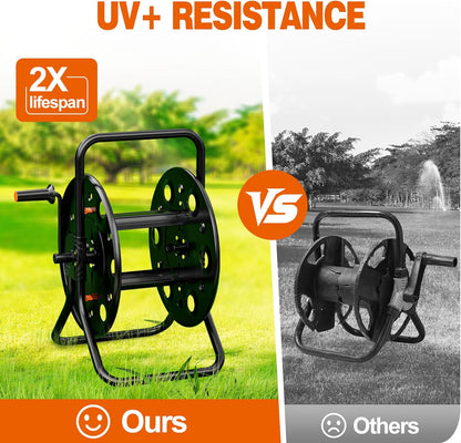 SPECILITE Metal Garden Hose Reel, Portable Outdoor Floor Stable Water Pipe Holder Freestanding, Holds 100-150 Ft of Hose Storage Capacity, UV Resistance, Hose Winder for Outside, Irrigation, Cleaning