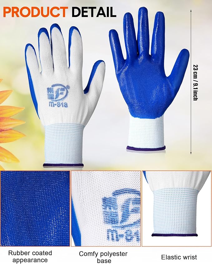 Honeydak 36 Pairs Gardening Gloves for Men Women Breathable Rubber Coated Garden Gloves