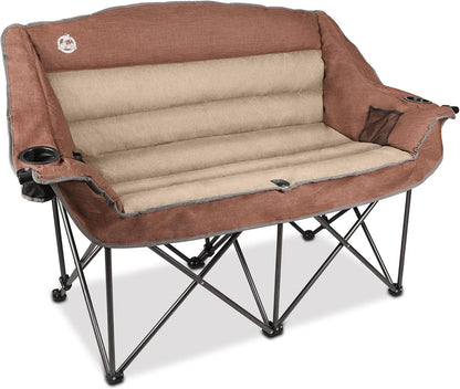 Northroad Folding Loveseat Camping Chair Portable Double Duo Full Padded Garden Chair for 2 Person Sofa w/Cup Holder,Wine Glass Holder,Mesh Storage,Support 600lbs for Picnic Beach Travel, Moca