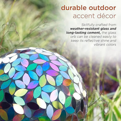 Alpine Corporation 10" Diameter Indoor/Outdoor Glass Mosaic Gazing Globe Yard Decoration, Purple Pearlized Petals Design