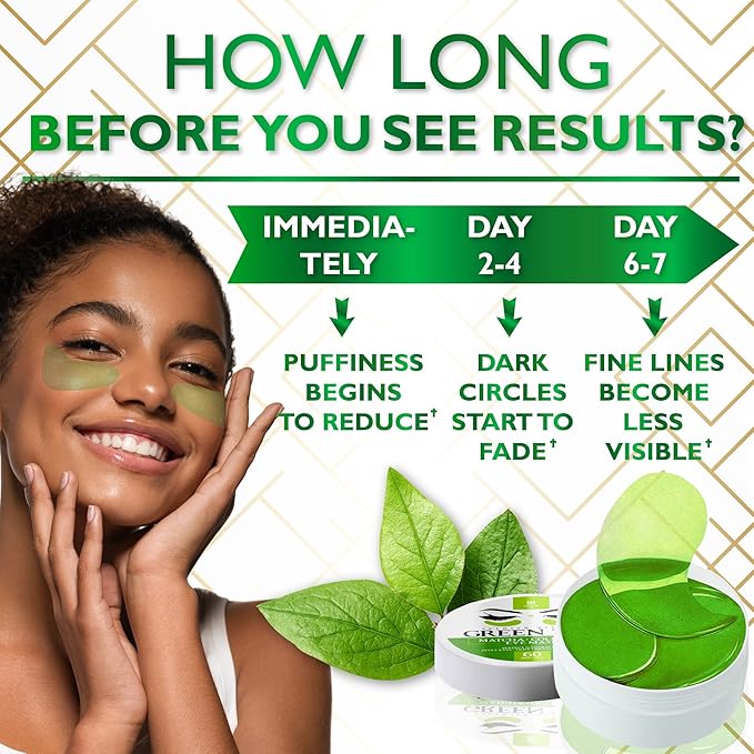 Under Eye Patches for Puffy Eyes, Dark Circles, Undereye Bags - Green Tea Skincare Treatment Mask for Wrinkles, Puffiness Reducer - Hyaluronic Acid, Collagen,Caffeine - Gifts for Women & Men - 60 Pads