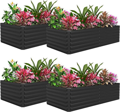 FOOWIN 4pcs 6x3x2ft Galvanized Raised Garden Bed, Planter Raised Garden Boxes Outdoor, Large Metal Raised Beds for Gardening, Garden Bed for Vegetables, Flowers, Herb,269 Gallon Capacity, Black