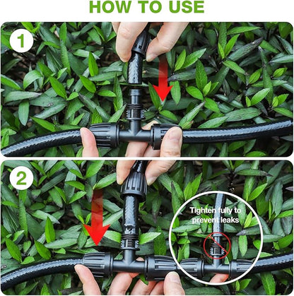 Bonviee 6 Pack 1/2 Inch Drip Irrigation Tee Connectors, Barbed Lock Fittings for 1/2” Tubing, Leak-Proof 3-Way Coupler for Garden Hose, Drip System Repair & Extension