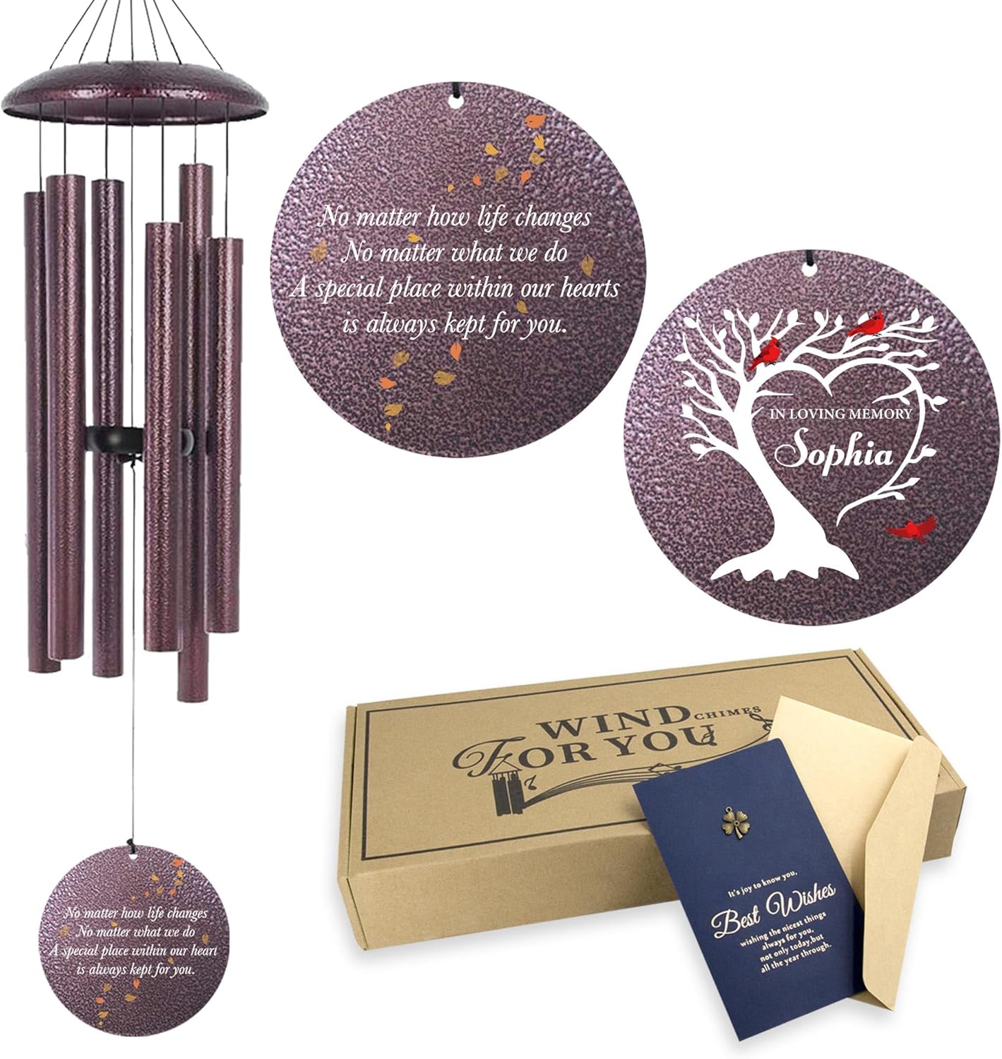 Personalized Cardinal Sympathy Wind Chimes, Deep Tone 30/36/45 inch Wind Chimes Sympathy Gifts for Loss of Loved One, in Loving Memory Windchimes for Loved Ones Lost, Garden Decor