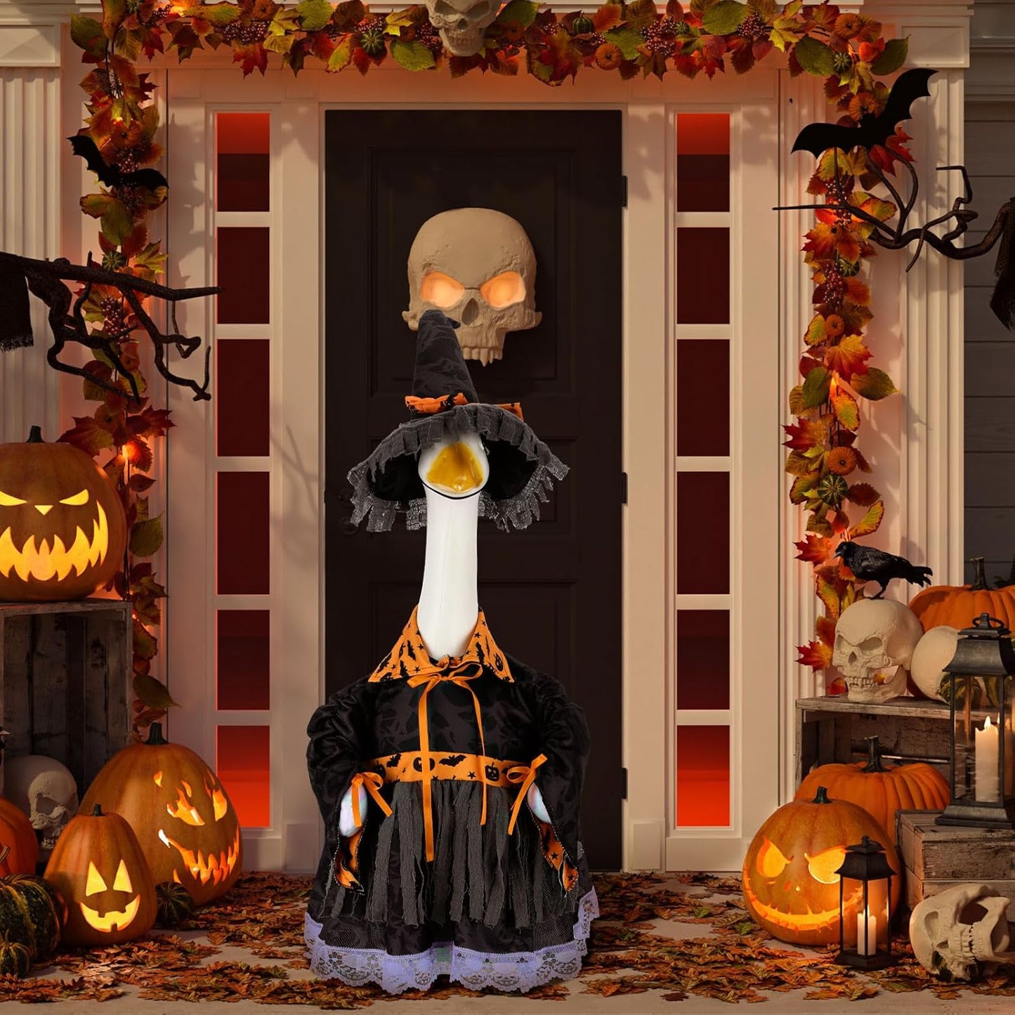 Suzile Halloween Goose Outfit Witch Party Dresses Clothes for 23" High Cement or Plastic Porch Goose Costume for Yard Lawn Outdoor Garden Patio Statue Holiday Halloween Decor