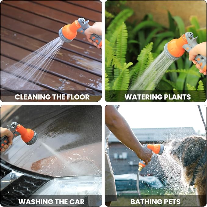 GarveeLife Retractable Garden Hose Reel 5/8 in x 65 Ft, Wall Mounted Garden Hose Reel, with 9 Function Sprayer Nozzle, Any Length Lock, Lock/Automatic Slow Return System, 180° Swivel Bracket(Grey)