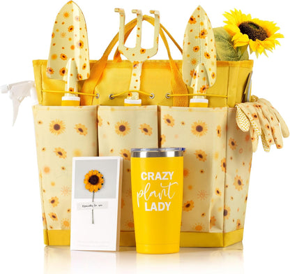 Sunflower Gardening Gifts for Women, Garden Tool Set, Heavy Duty Gardening Hand Tools with Garden Tool Bag,Yellow