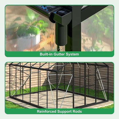 WKM 10x12 FT Greenhouse, Enhanced Aluminum Frame Greenhouses for Outdoors Withstands Strong Wind or Snow, Green House with Swing Door, Green Houses for Outside Garden Backyard, Black
