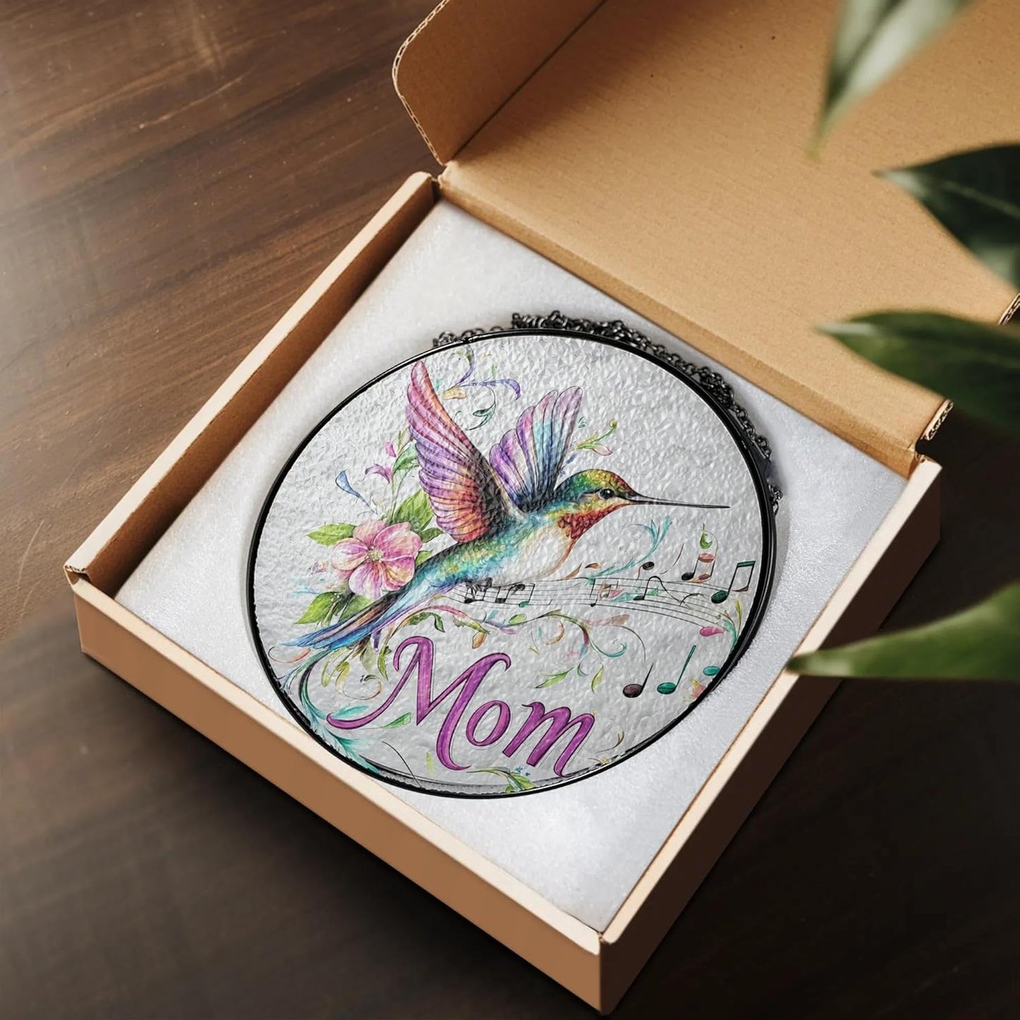 Mom Suncatcher Hummingbird Stained Glass for Windows Hanging Home & Garden Decor Best Mom Memorial Gifts for Mothers Day from Daughter Son Birthday Christmas Thanksgiving Grandma Gift