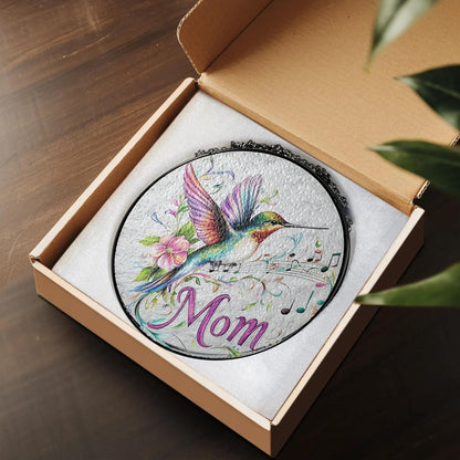 Mom Suncatcher Hummingbird Stained Glass for Windows Hanging Home & Garden Decor Best Mom Memorial Gifts for Mothers Day from Daughter Son Birthday Christmas Thanksgiving Grandma Gift