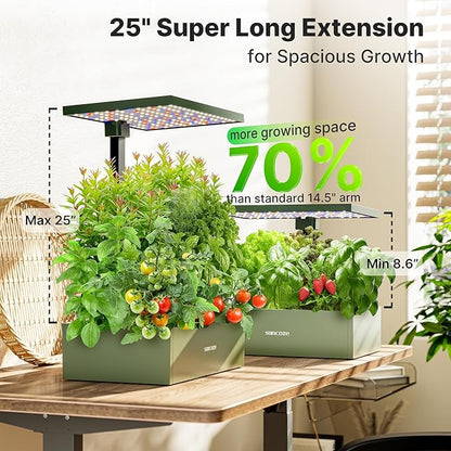 SUNCOZE 20 Pods Hydroponics Growing System Kit, Indoor Herb Garden with Grow Light 30W, 10L Large Water Tank with Adjustable Height to 25", Quiet Pump, Gardening Gifts, Green