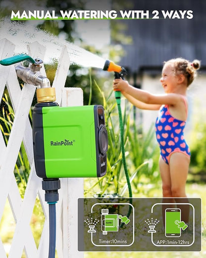 RAINPOINT WiFi Water Timer for Garden Hose, Smart Sprinkler Timer with WiFi Antenna Gateway, Automatic Irrigation Controller, APP Remote Control, Weather-Based Smart Watering, for Lawn, Garden
