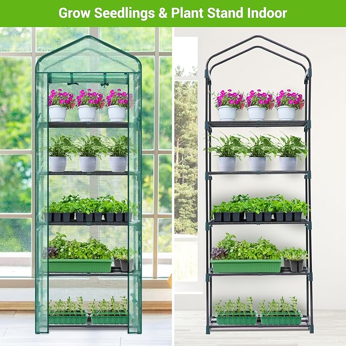 Mini Greenhouse for Indoor Outdoor: Ohuhu Small Plastic Plant Green House 5-Tier Rack Stand Portable Greenhouses with Durable PE Cover for Seedling, Ideal Gardening Gifts for Women Men
