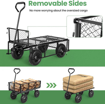 Homdox 660LB Garden Cart on Wheels, Heavy Duty Yard Wagon with 180° Rotating Handle, Mesh Foldable Garden Wagon Outdoor Utility Carts for Camping, Sports, Garden, Beach, Farm, Fishing, Black