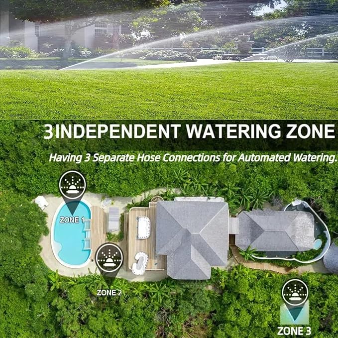 3 Outlet Sprinkler Timer Brass, Programmable Garden Hose Timer with Rain Delay, Manual& Automatic Watering System, Waterproof Gardening Supplies Irrigation Controller for 3 Separate Water Zones