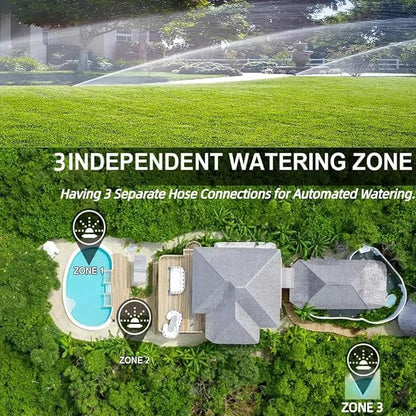 3 Outlet Sprinkler Timer Brass, Programmable Garden Hose Timer with Rain Delay, Manual& Automatic Watering System, Waterproof Gardening Supplies Irrigation Controller for 3 Separate Water Zones