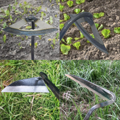 Pack of Gardening Tools Weeding Tool and Garden Hoe Weed Removal Tool with Blade Quick Weeder and Gardening Gloves (Hollow Hoe + Weeding Sickle)