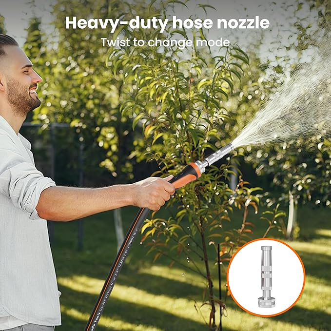 Giraffe Tools Garden Hose 50ft x 5/8", Water Hose Heavy Duty, Flexible with Hose Splitter, Nozzle and Yard Sprinkler, Lightweight Hybrid Hose with Swivel Handle, Male to Female Fittings, Burst 600 PSI