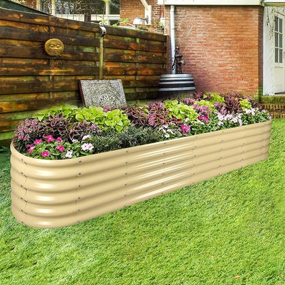 Land Guard 8×2×1.5ft Galvanized Raised Garden Bed Kit, Raised Garden Boxes Outdoor, Oval Metal Raised Garden Beds for Vegetables, Cream Yellow