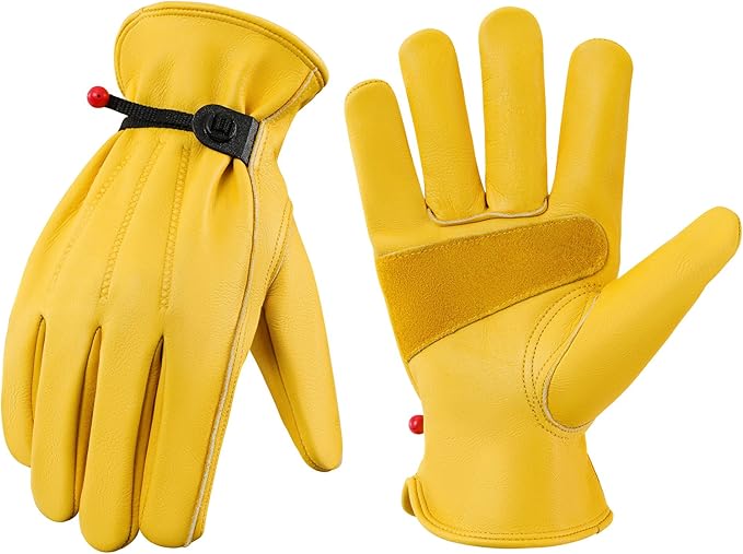Leather Work Gloves for Men & Women, Reinforced Durable Gardening Gloves,Cowhide Work Gloves,Puncture & Cut Resistant