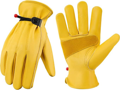 Leather Work Gloves for Men & Women, Reinforced Durable Gardening Gloves,Cowhide Work Gloves,Puncture & Cut Resistant