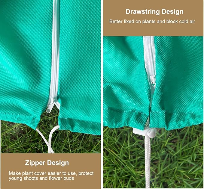 Plant Covers Freeze Protection – 35" × 50" Reusable Plant Protector Bag with Drawstring and Zipper for Plants Trees Shrub, Frost Jacket Warm Blanket for Freeze Frost Protection Season Extension