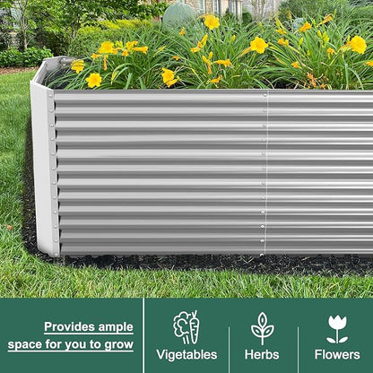 Land Guard 8x4x3ft Rectangular Galvanized Raised Garden Beds, Large-Capacity Metal Planter Box Outdoor, Durable Deep Raised Garden Bed 3ft Tall, Raised Beds for Gardening Vegetables, Classic Silver