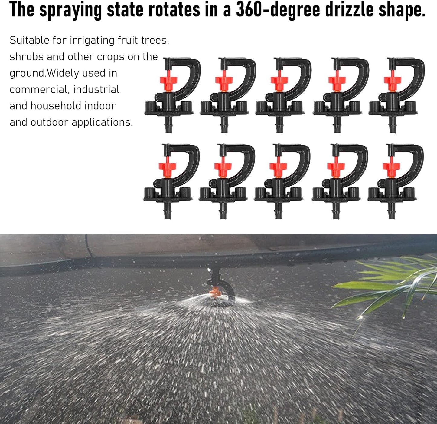 10 Set Drip Irrigation Sprayer Tips, G Type Micro Rotating Sprinkler, 360 Degree Drip Irrigation Emitters, Plastic Refraction Nozzle for Greenhouse, Garden Watering