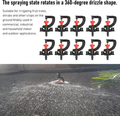 10 Set Drip Irrigation Sprayer Tips, G Type Micro Rotating Sprinkler, 360 Degree Drip Irrigation Emitters, Plastic Refraction Nozzle for Greenhouse, Garden Watering
