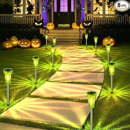 DERAYSION Halloween Decorations Outdoor Solar Lights Pathway LED Green Waterproof Halloween Solar Lights Acrylic Lamp Auto Dusk-to-Dawn for Yard, Path, Garden, Walkway, Landscape 8 Pack