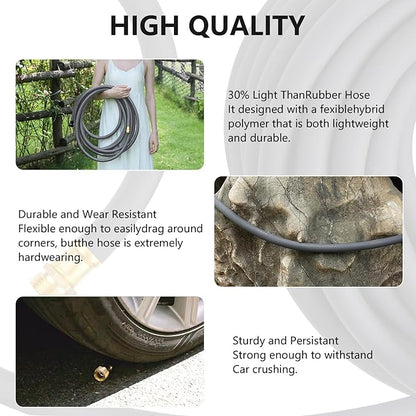 Garden Hose 5/8" x 25ft - No-Kink Flexible Water Hose 600 PSI Burst Pressure, Lightweight & Durable for Yard, Car Wash, Pets Gray