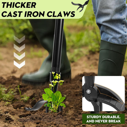 Manual Weed Puller Tool - Reinforced 4-Claw Steel Head - Updated Version Efficient Weed Remover with Long Handle for Garden Weeding Easily Remove Weeds Effortlessly Without Kneeling
