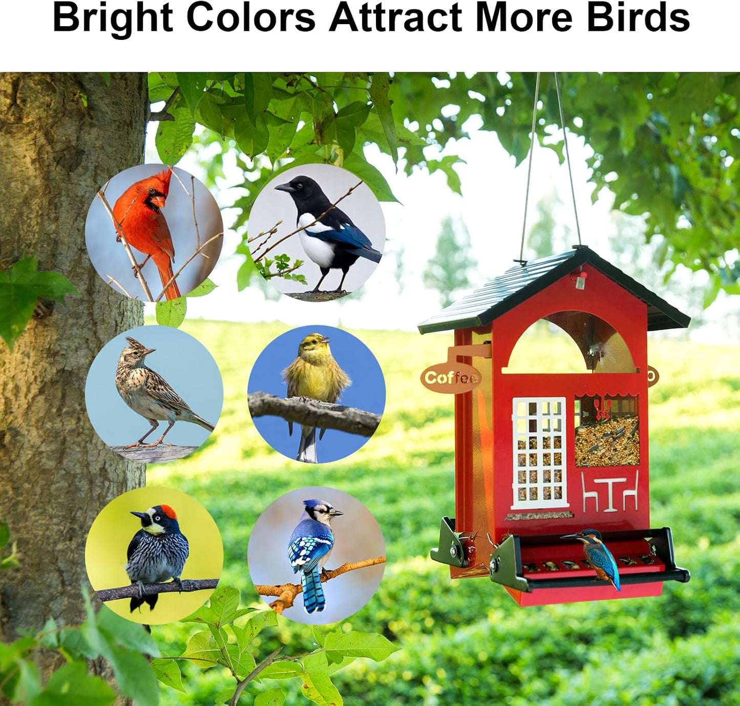 Squirrel Proof Bird Feeders All Metal Bird Seed House Feeder for Outdoors Hanging Weight Activated 5 LB Large Capactiy Easy to Fill & Clean for Outsides Wild Birds Durable & Attract, Red