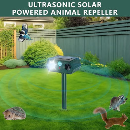 4Pack 2025 Ultrasonic Animal Repellent Outdoor Deer Repellent Devices Solar Animal Repeller Motion Activated Deterrent to Scare Cat Squirrel Rabbit Raccoon Skunk with LED Flash Lights for Yard Lawn